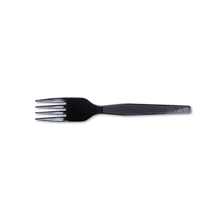 Plastic Cutlery, Heavy Mediumweight Forks, Black, 100/box - DXEFM507