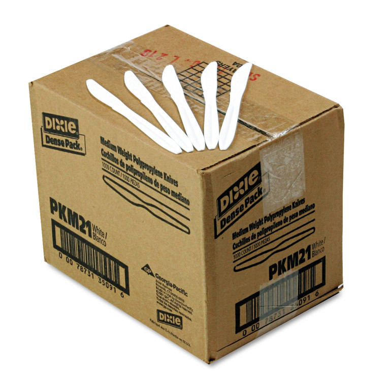 Plastic Cutlery, Mediumweight Knives, White, 1,000/carton - DXEPKM21