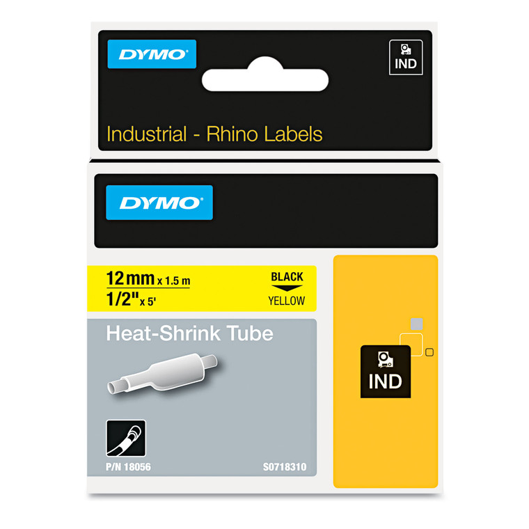 Rhino Heat Shrink Tubes Industrial Label Tape, 0.5" X 5 Ft, White/black Print - DYM18055