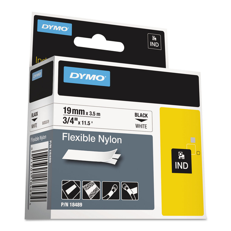 Rhino Flexible Nylon Industrial Label Tape, 0.75" X 11.5 Ft, White/black Print - DYM18489