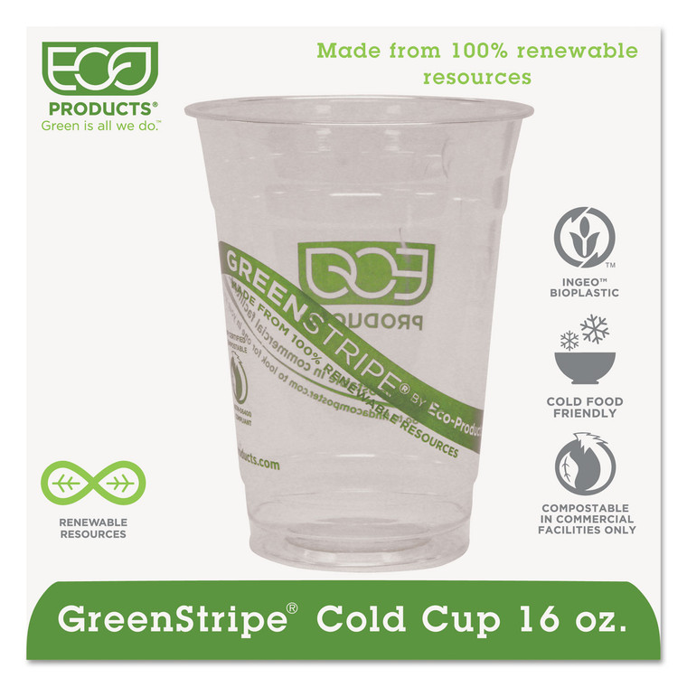 Greenstripe Renewable And Compostable Cold Cups, 16 Oz, Clear, 50/pack, 20 Packs/carton - ECOEPCC16GS
