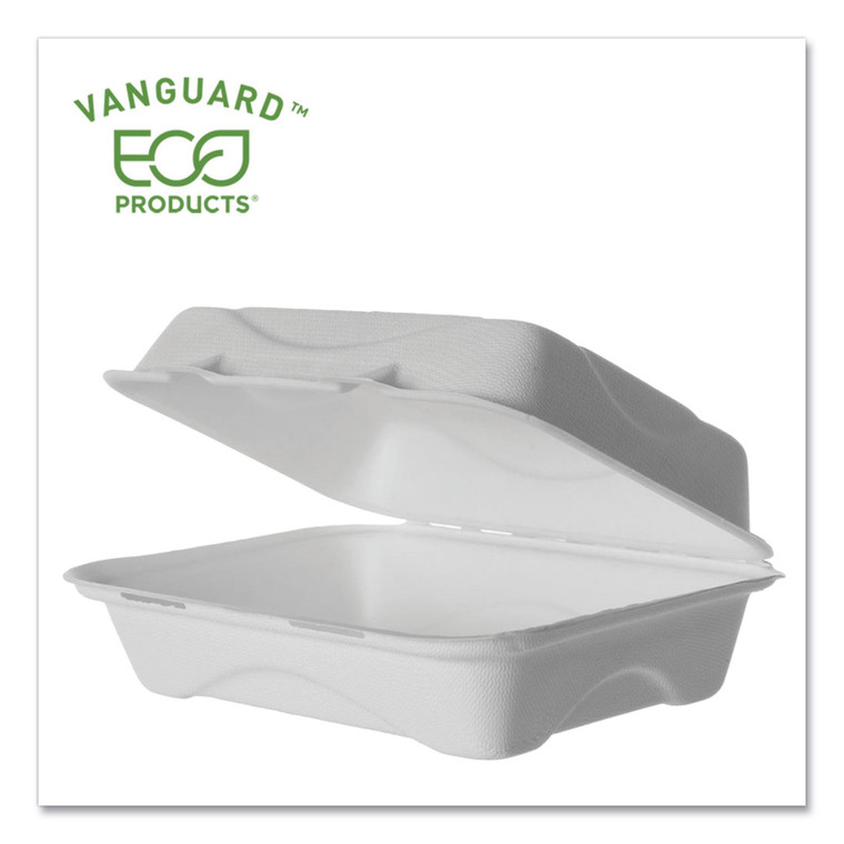 Vanguard Renewable And Compostable Sugarcane Clamshells, 1-Compartment, 9 X 6 X 3, White, 250/carton - ECOEPHC96NFA