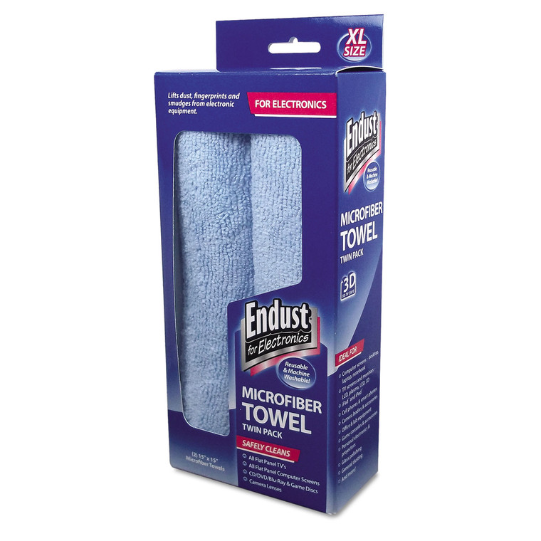 Large-Sized Microfiber Towels Two-Pack, 15 X 15, Unscented, Blue, 2/pack - END11421