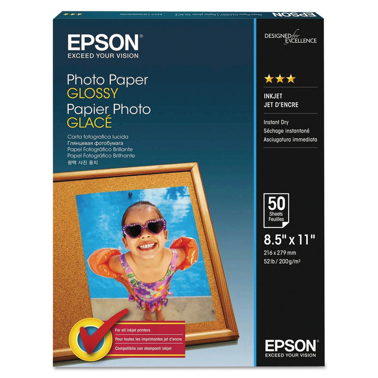 Glossy Photo Paper, 8.5 X 11, Glossy White, 100/pack - EPSS041271