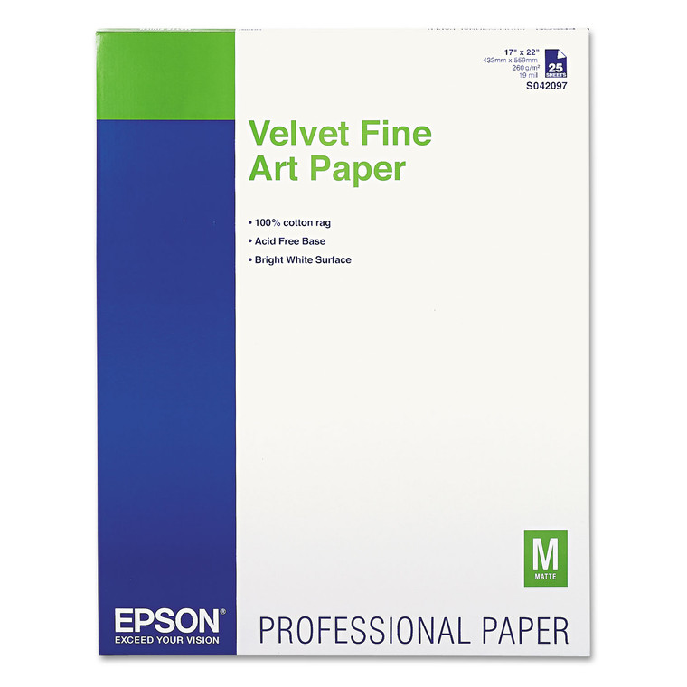 Velvet Fine Art Paper, 17 X 22, White, 25/pack - EPSS042097