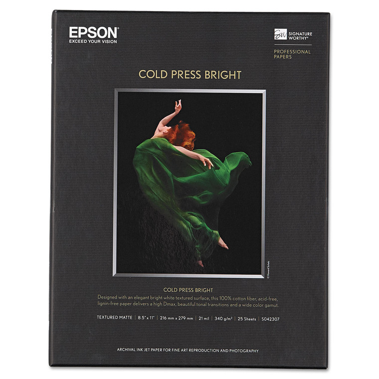 Cold Press Bright Fine Art Paper, 21mil, 8.5 X 11, Textured Matte White, 25/pack - EPSS042307