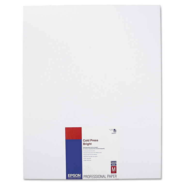 Cold Press Bright Fine Art Paper, 21 Mil, 17 X 22, Textured Matte White, 25/pack - EPSS042311