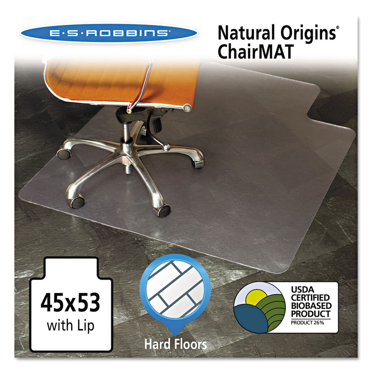 Natural Origins Chair Mat With Lip For Hard Floors, 45 X 53, Clear - ESR143012