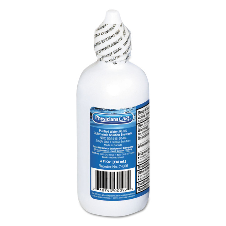 First Aid Refill Components Disposable Eye Wash, 4 Oz Bottle - FAO7006