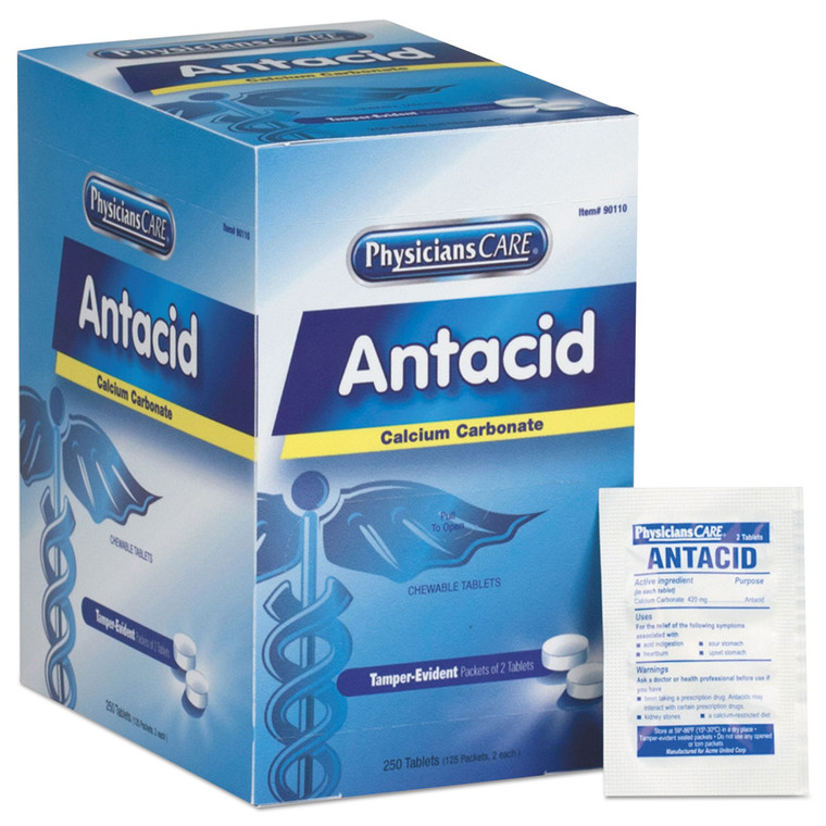 Over The Counter Antacid Medications For First Aid Cabinet, 2 Tablets/dose, 125 Doses/box - FAO90110