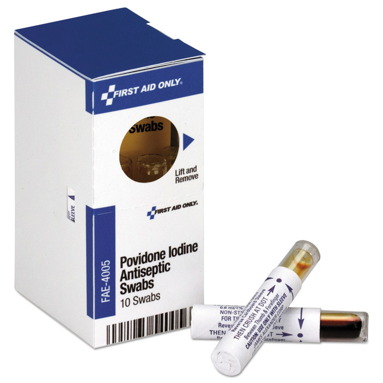 Povidone Iodine First Aid Antiseptic Swabs, 0.018 Oz, 10/box - FAOFAE4005