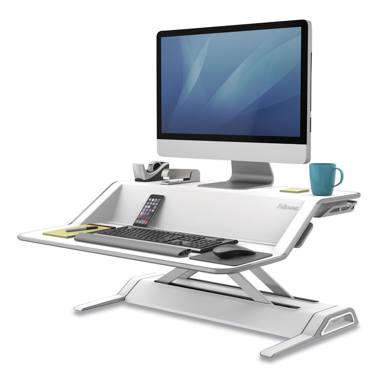 Lotus Sit-Stands Workstation, 32.75" X 24.25" X 5.5" To 22.5", White - FEL0009901