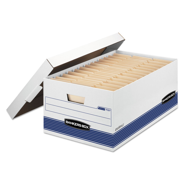 Stor/file Medium-Duty Storage Boxes, Legal Files, 15.88" X 25.38" X 10.25", White/blue, 4/carton - FEL0070205