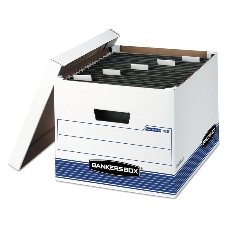 Hang'n'stor Medium-Duty Storage Boxes, Letter/legal Files, 13" X 16" X 10.5", White/blue, 4/carton - FEL00785