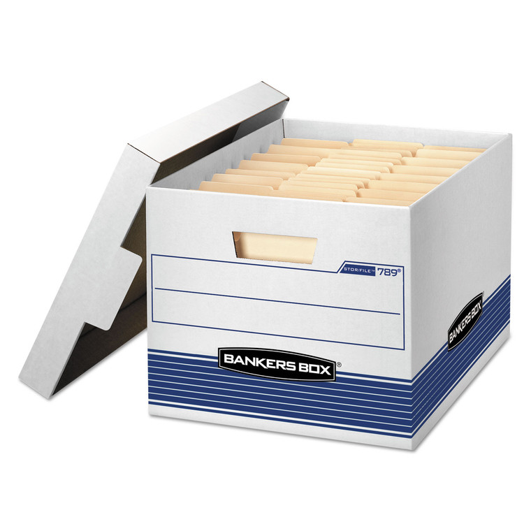 Stor/file Medium-Duty Letter/legal Storage Boxes, Letter/legal Files, 12.75" X 16.5" X 10.5", White/blue, 12/carton - FEL00789