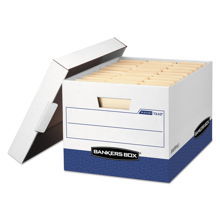 R-Kive Heavy-Duty Storage Boxes, Letter/legal Files, 12.75" X 16.5" X 10.38", White/blue, 12/carton - FEL07243