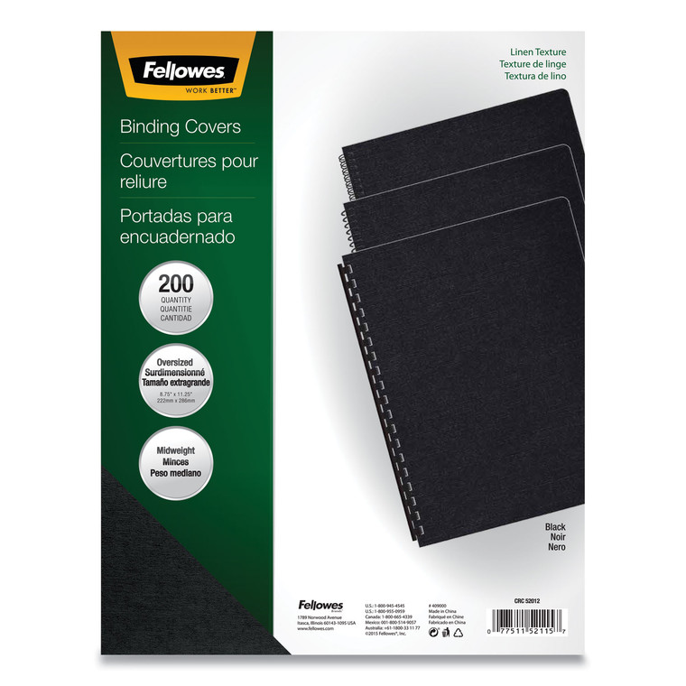 Linen Texture Binding System Covers, 11.25 X 8.75, Black, 200/pack - FEL52115