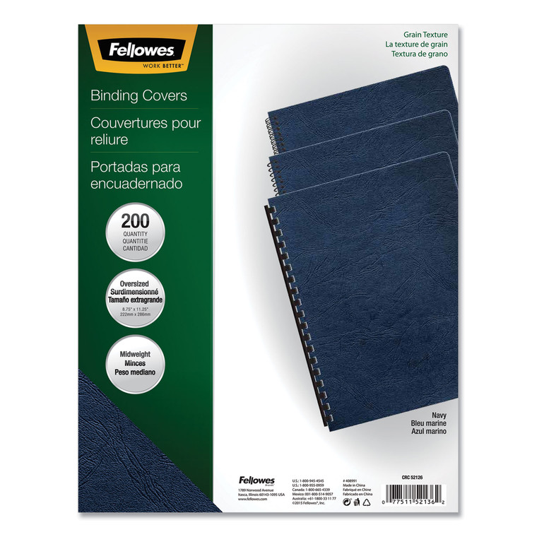 Classic Grain Texture Binding System Covers, 11-1/4 X 8-3/4, Navy, 200/pack - FEL52136