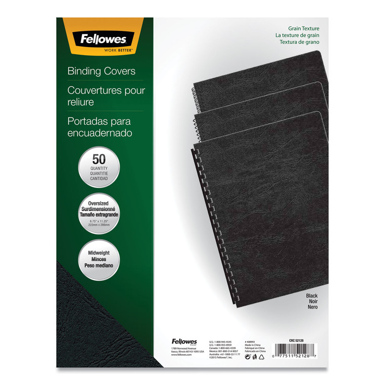 Classic Grain Texture Binding System Covers, 11-1/4 X 8-3/4, Black, 200/pack - FEL52138