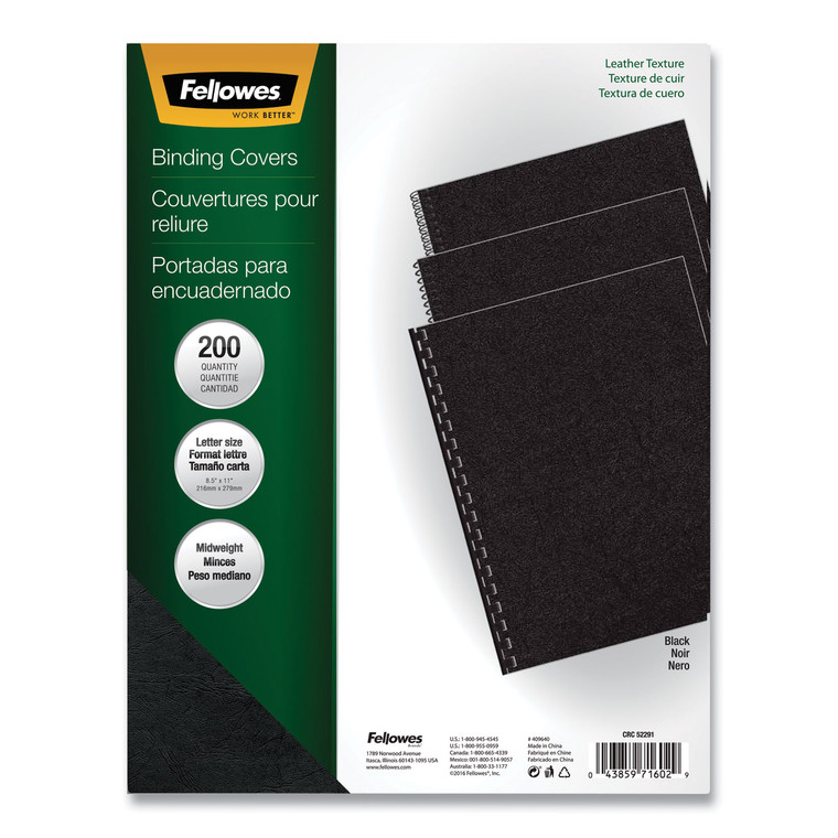 Executive Leather-Like Presentation Cover, Square, 11 X 8.5, Black, 200/pk - FEL5229101