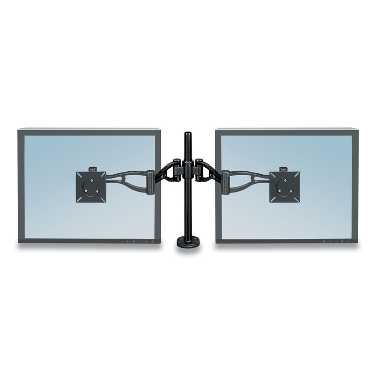 Professional Series Depth Adjustable Dual Monitor Arm, 360 Deg Rotation, 37 Deg Tilt, 360 Deg Pan, Black, Supports 24 Lb - FEL8041701