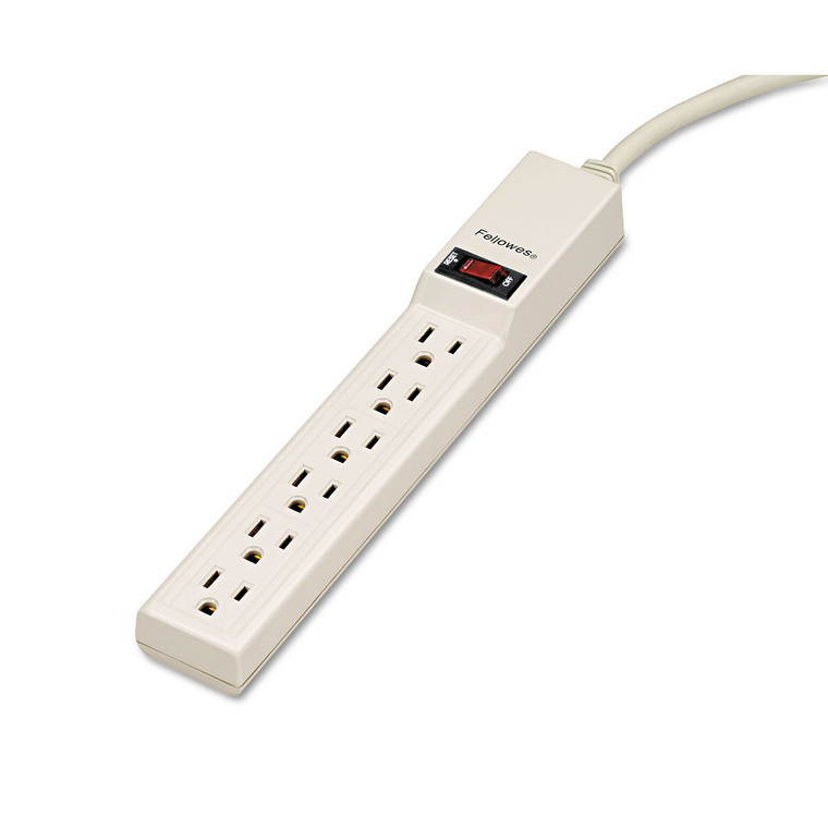 Six-Outlet Power Strip, 120v, 4 Ft Cord, 1.88 X 10.88 X 1.63, Platinum - FEL99000