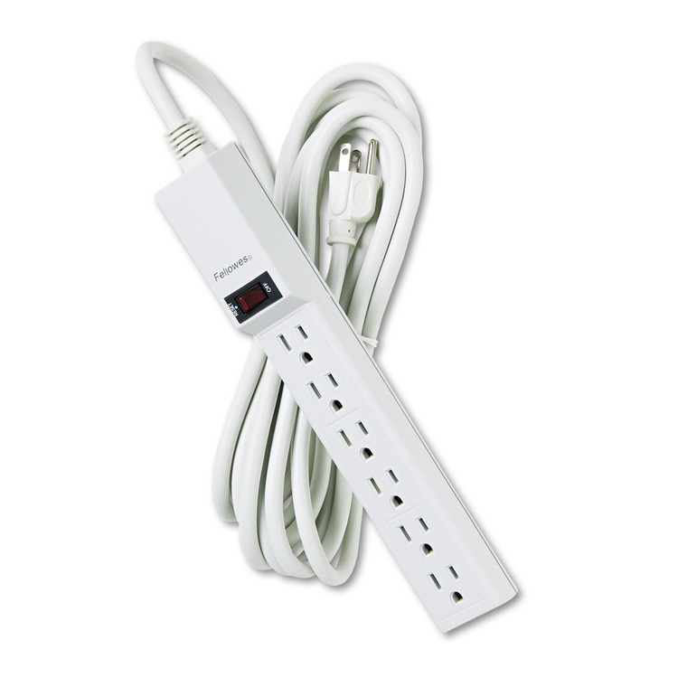 Six-Outlet Power Strip, 120v, 15 Ft Cord, 1.88 X 10.88 X 1.63, Platinum - FEL99026