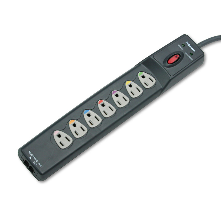 Power Guard Surge Protector, 7 Outlets, 12 Ft Cord, 1600 Joules, Gray - FEL99111