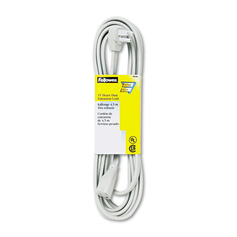 Indoor Heavy-Duty Extension Cord, 3-Prong Plug, 1-Outlet, 15ft Length, Gray - FEL99596