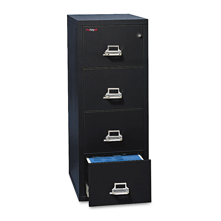 Insulated Vertical File, 1-Hour Fire Protection, 4 Legal-Size File Drawers, Black, 20.81" X 31.56" X 52.75" - FIR42131CBL