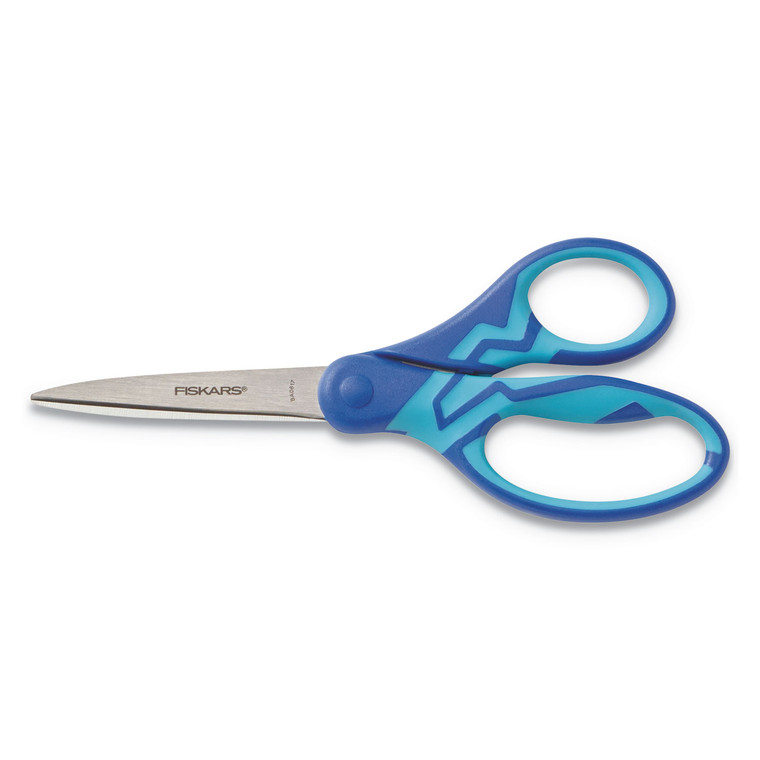 Kids/student Softgrip Scissors, Pointed Tip, 7" Long, 2.63" Cut Length, Blue Straight Handle - FSK1997101007