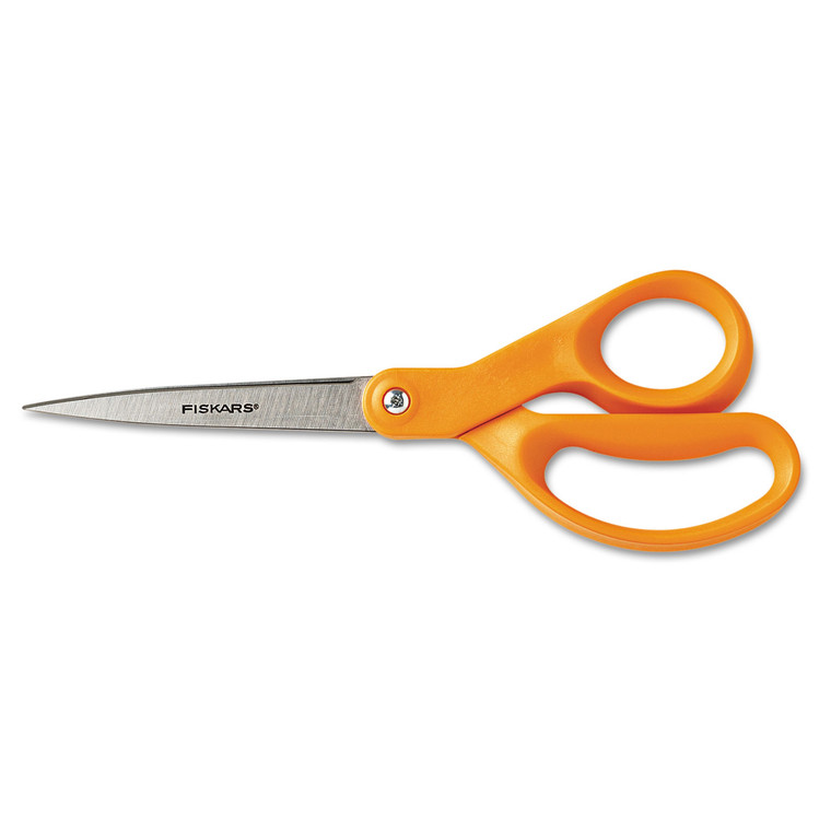 Home And Office Scissors, 8" Long, 3.5" Cut Length, Orange Straight Handle - FSK34527797J