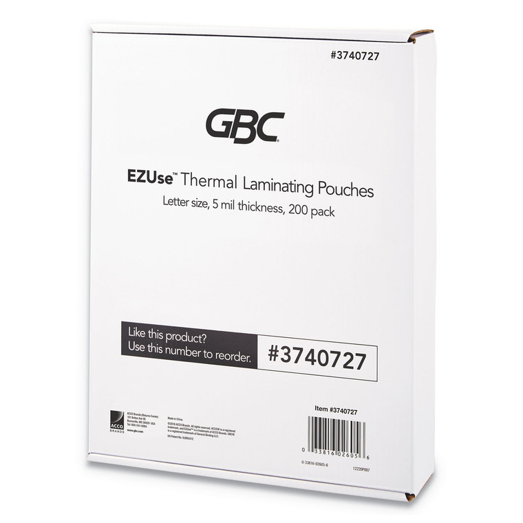 Ezuse Thermal Laminating Pouches, 5 Mil, 8.5" X 11", Gloss Clear, 200/pack - GBC3740727