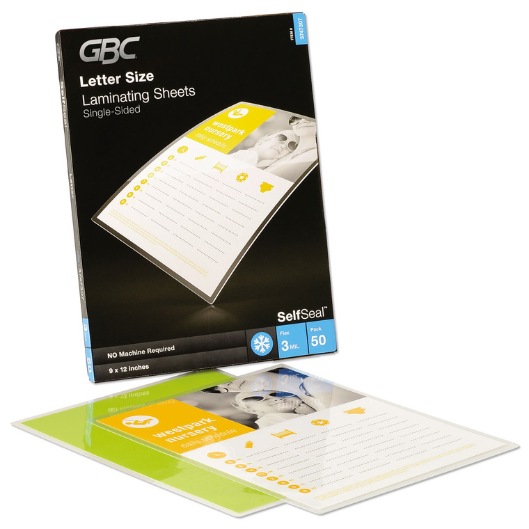 Selfseal Self-Adhesive Laminating Pouches And Single-Sided Sheets, 3 Mil, 9" X 12", Gloss Clear, 50/pack - GBC3747307