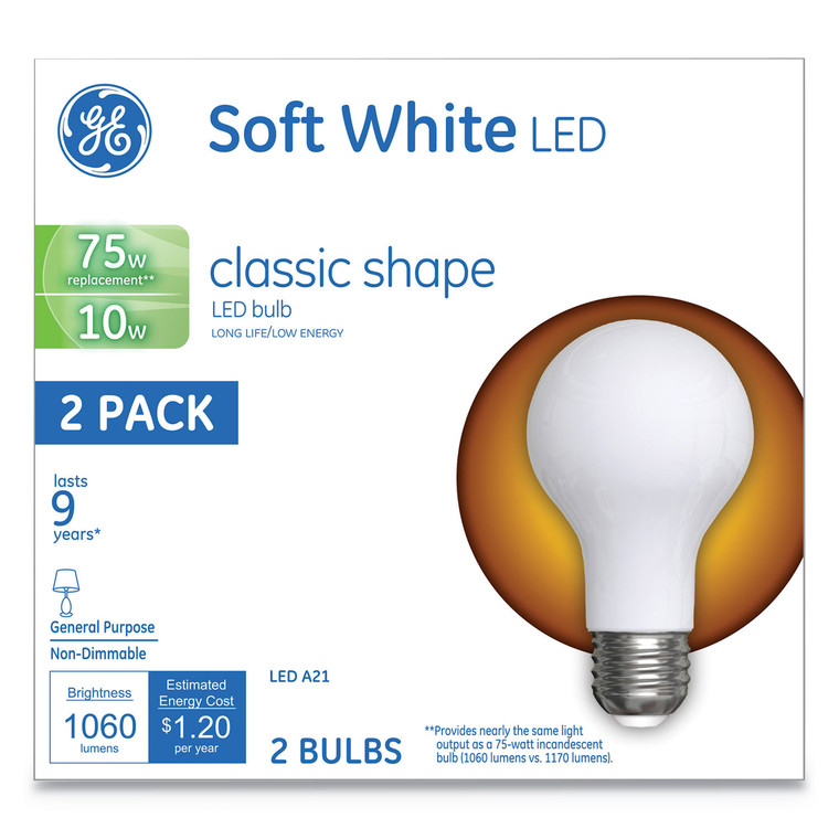 Classic Led Soft White Non-Dim A21, 10 W, 2/pack - GEL31180