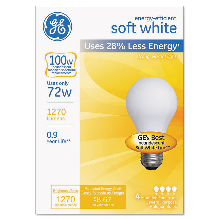 Halogen Bulb, Globe, 72 Watts, Soft White, 4/pack - GEL66249