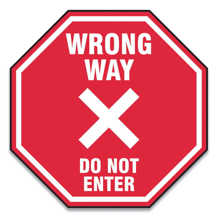 Slip-Gard Social Distance Floor Signs, 12 X 12, "wrong Way Do Not Enter", Red, 25/pack - GN1MFS465ESP