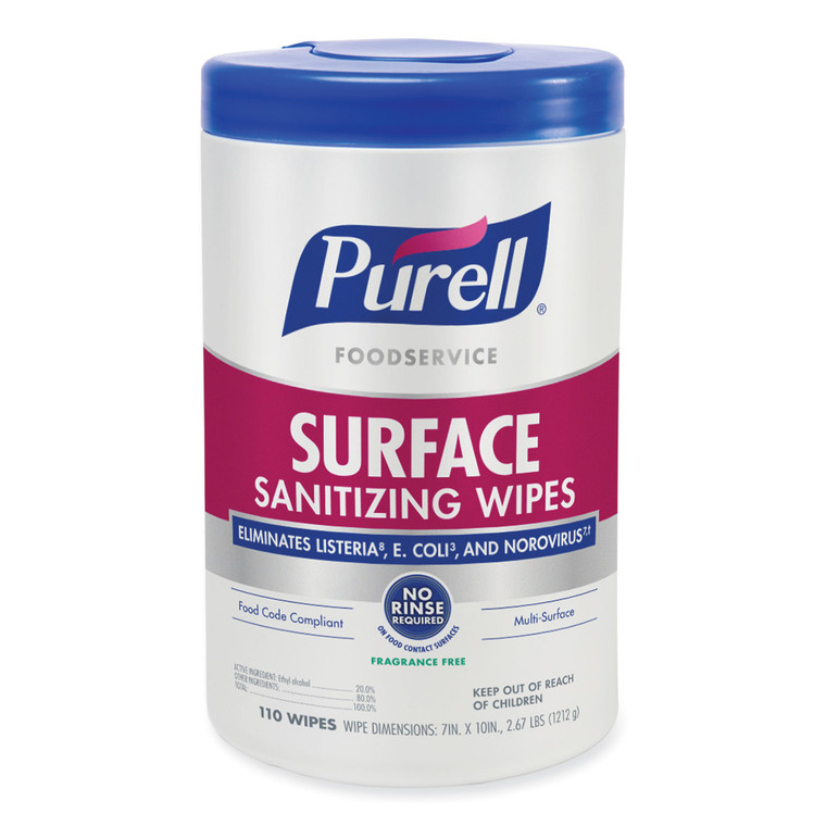Foodservice Surface Sanitizing Wipes, Fragrance-Free, 10 X 7, 110/canister, 6 Canisters/carton - GOJ934106CT