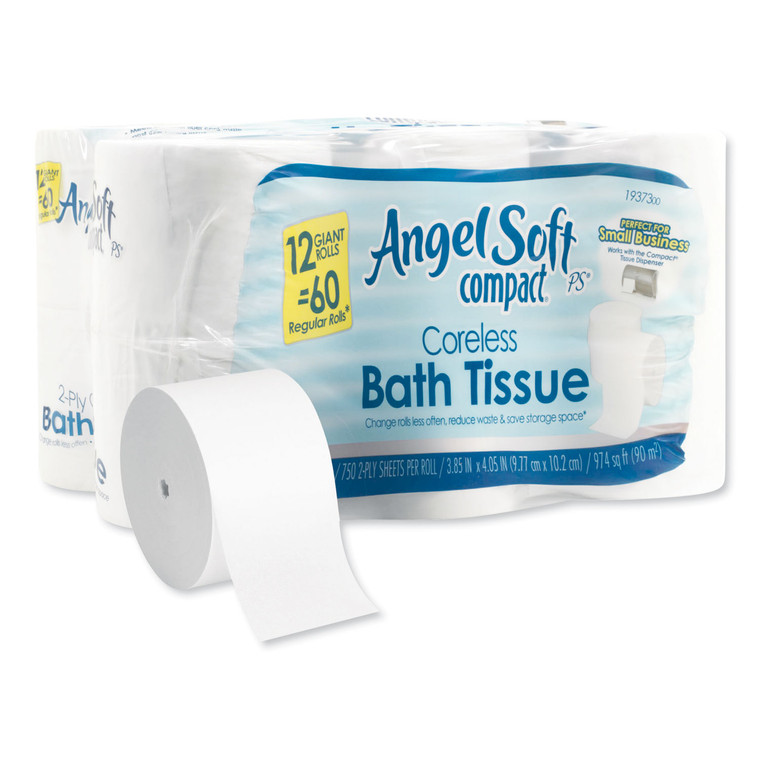 Angel Soft Ps Compact Coreless Bath Tissue, Septic Safe, 2-Ply, White, 750 Sheets/roll, 12 Rolls/carton - GPC1937300