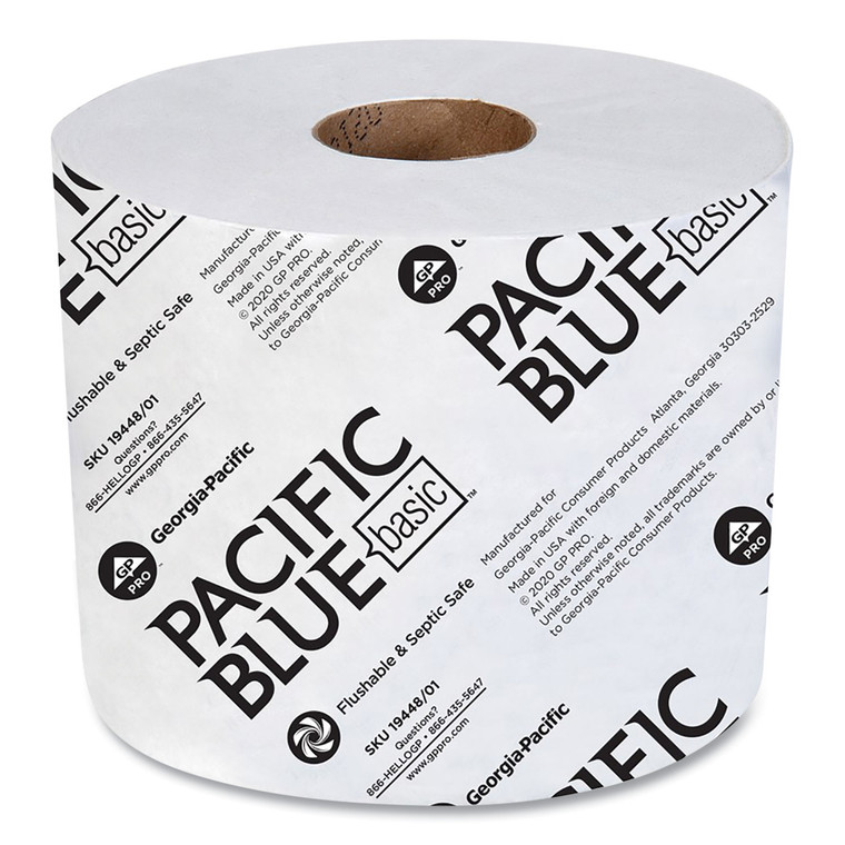 Pacific Blue Basic High-Capacity Bathroom Tissue, Septic Safe, 2-Ply, White, 1,000 Sheets/roll, 48 Rolls/carton - GPC1944801