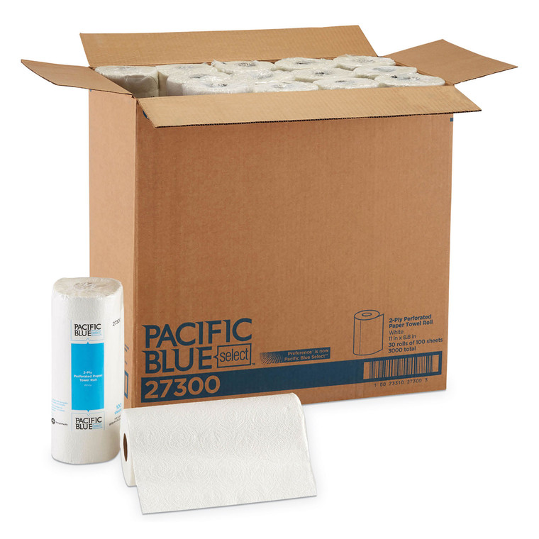 Pacific Blue Select Two-Ply Perforated Paper Kitchen Roll Towels, 11 X 8.8, White, 100/roll, 30 Rolls/carton - GPC27300