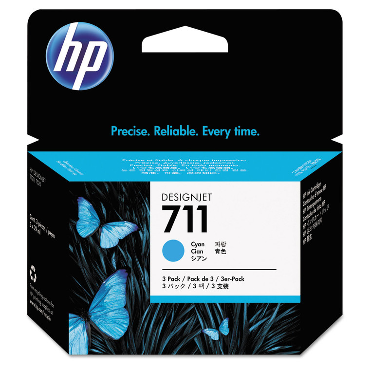 HP 711, (cz134a) 3-Pack Cyan Original Ink Cartridges - HEWCZ134A