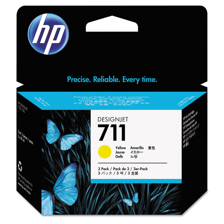 HP 711, (cz136a) 3-Pack Yellow Original Ink Cartridges - HEWCZ136A
