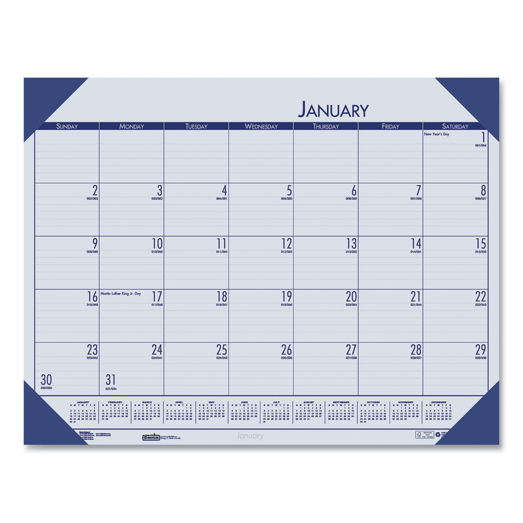 Ecotones Recycled Monthly Desk Pad Calendar, 22 X 17, Ocean Blue Sheets/corners, Black Binding, 12-Month (jan-Dec): 2022 - HOD12440