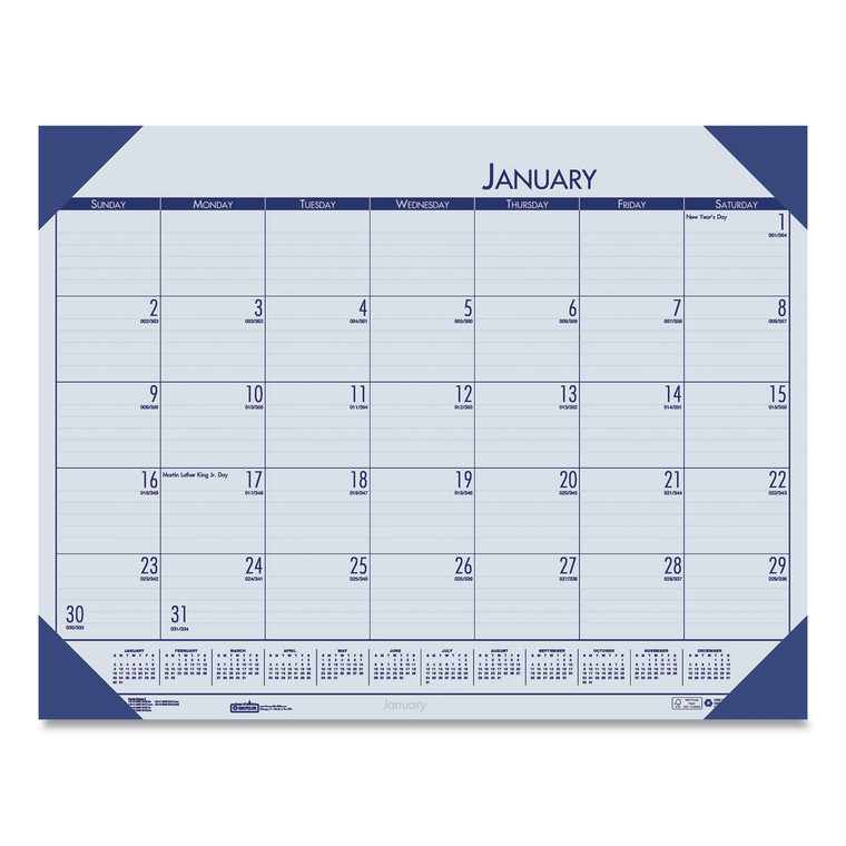 Ecotones Recycled Monthly Desk Pad Calendar, 18.5 X 13, Ocean Blue Sheets/corners, Black Binding, 12-Month (jan To Dec): 2022 - HOD124640
