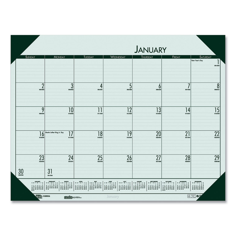 Ecotones Recycled Monthly Desk Pad Calendar, 22 X 17, Green-Tint/woodland Green Sheets/corners, 12-Month (jan To Dec): 2022 - HOD12471