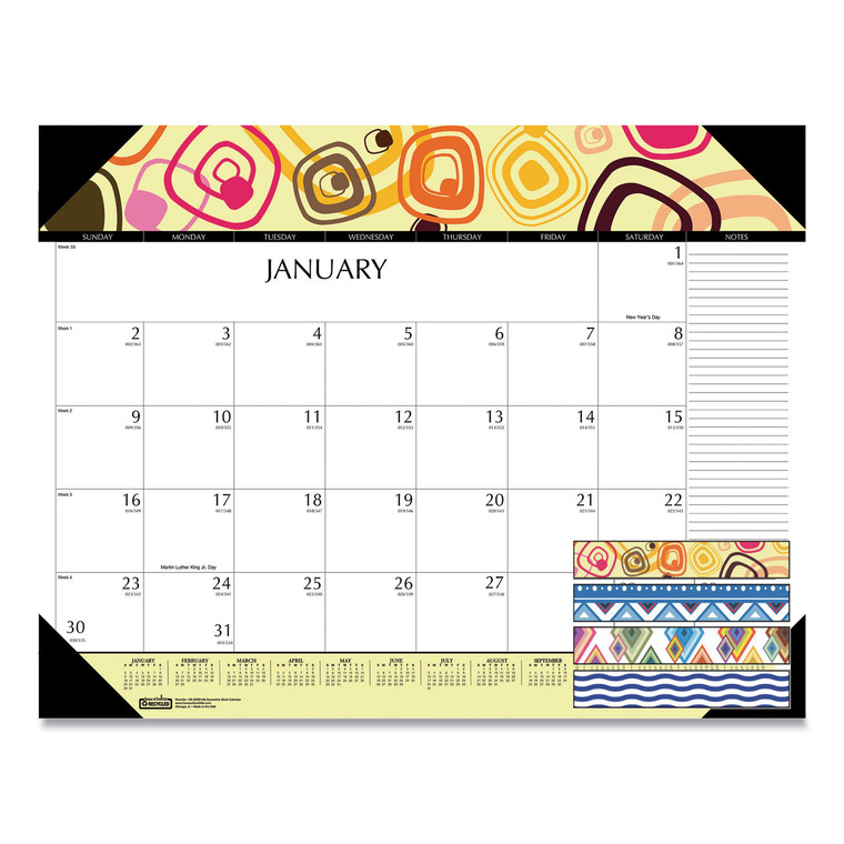 Recycled Desk Pad Calendar, Geometric Artwork, 22 X 17, White Sheets, Black Binding/corners,12-Month (jan To Dec): 2022 - HOD149