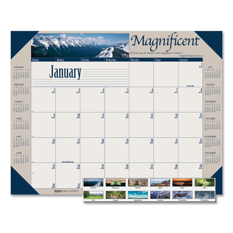 Earthscapes Recycled Monthly Desk Pad Calendar, Motivational Photos, 22 X 17, Blue Binding/corners, 12-Month (jan-Dec): 2022 - HOD175
