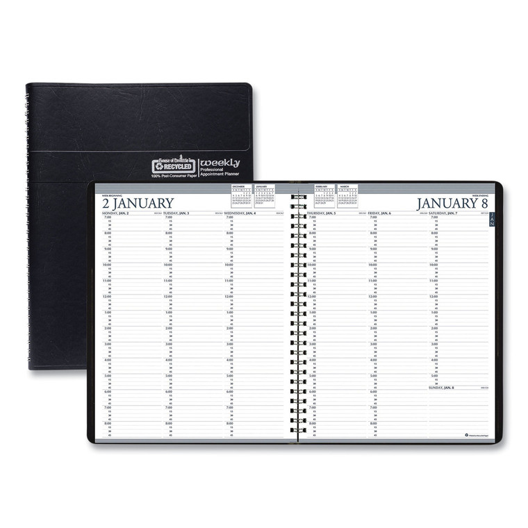 Recycled Professional Weekly Planner, 15-Minute Appts, 11 X 8.5, Black Wirebound Soft Cover, 12-Month (jan To Dec): 2022 - HOD27202