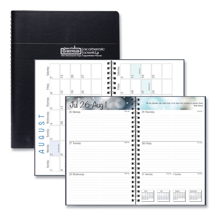 Recycled Academic Weekly/monthly Appointment Planner, 8 X 5, Black Cover, 13-Month (aug To Aug): 2021 To 2022 - HOD27502